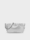 Charles & Keith - Brigette Metallic Ruched Chain-handle Clutch In Silver