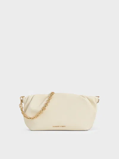 Charles & Keith - Brigette Ruched Chain-handle Clutch In Neutral