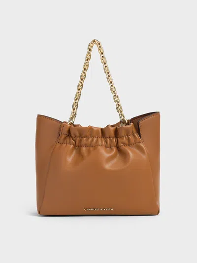 Charles & Keith - Brigette Ruched Chain-handle Shoulder Bag In Brown