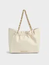 Charles & Keith - Brigette Ruched Chain-handle Shoulder Bag In Cream