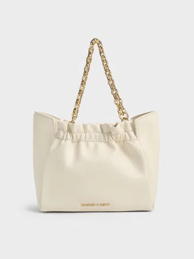Charles & Keith - Brigette Ruched Chain-handle Shoulder Bag In Neutral