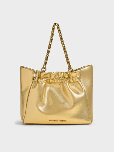 Charles & Keith - Brigette Ruched Metallic Chain-handle Shoulder Bag In Gold
