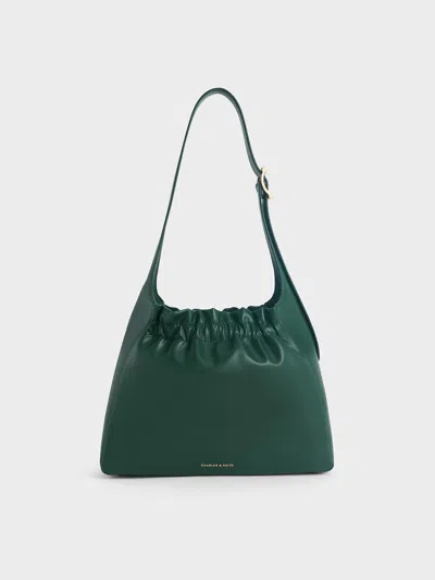 Charles & Keith - Brigette Ruched Shoulder Bag In Dark Green