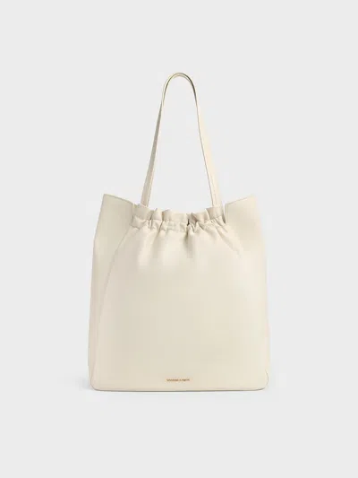 Charles & Keith - Brigette Ruched Tote Bag In White
