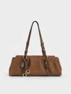 Charles & Keith - Britton Recycled Suede Ruched Elongated Shoulder Bag In Brown