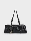 Charles & Keith - Britton Ruched Elongated Shoulder Bag In Black