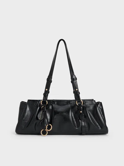 Charles & Keith - Britton Ruched Elongated Shoulder Bag In Black