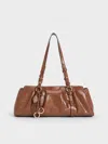 Charles & Keith - Britton Ruched Elongated Shoulder Bag In Brown