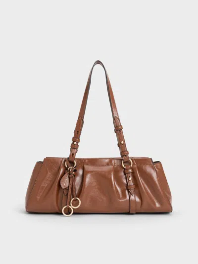 Charles & Keith - Britton Ruched Elongated Shoulder Bag In Brown