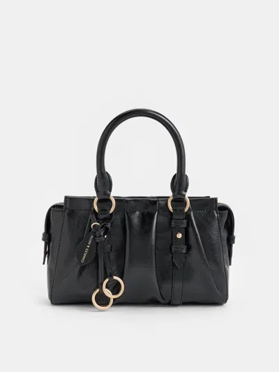 Charles & Keith - Britton Ruched Top Handle Tote Bag In Black