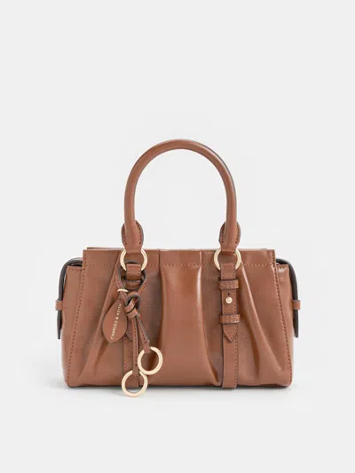 Charles & Keith - Britton Ruched Top Handle Tote Bag In Brown