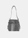 Charles & Keith - Bryna Brushed Denim Belted Bucket Bag In Silver Brushed Denim