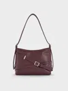 Charles & Keith - Bryna Buckled-strap Crossbody Bag In Red