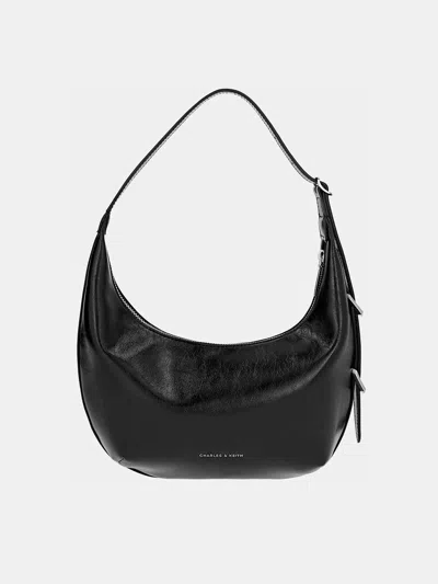 Charles & Keith - Bryna Curved Hobo Bag In Black