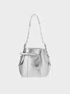 Charles & Keith - Bryna Metallic Belted Bucket Bag In Silver
