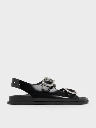 Charles & Keith - Buckled Double-strap Slingback Sandals In Black Box