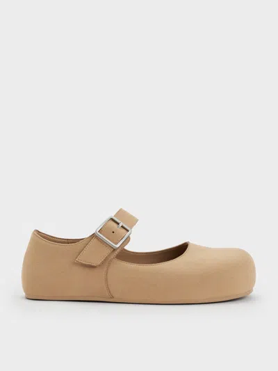 Charles & Keith - Buckled Mary Jane Flats In Sand