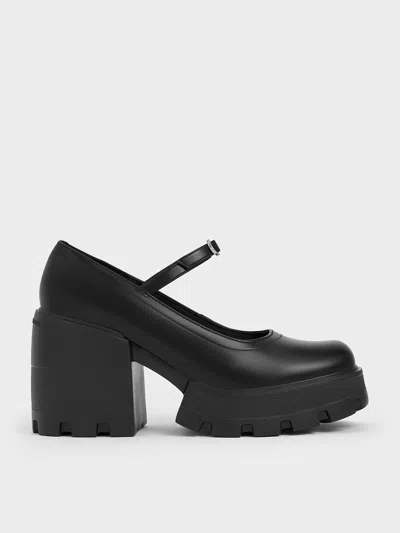 Charles & Keith - Buckled Platform Mary Janes In Black