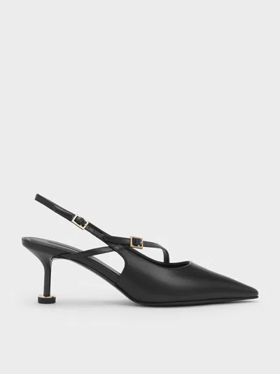 Charles & Keith - Buckled Sculptural-heel Slingback Pumps In Black