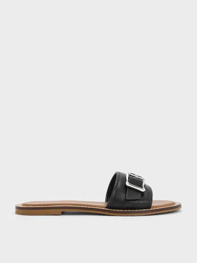 Charles & Keith - Buckled Slide Sandals In Black
