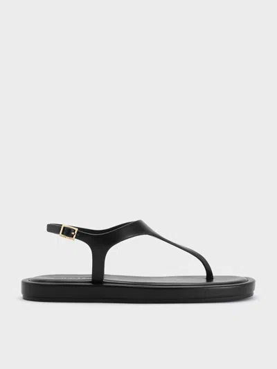 Charles & Keith - Buckled Slingback Thong Sandals In Black