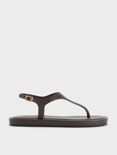 Charles & Keith - Buckled Slingback Thong Sandals In Brown