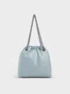 Charles & Keith - Caia Denim Chain-handle Tote Bag In Denim Blue