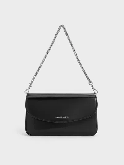 Charles & Keith - Caia Front Flap Shoulder Bag In Black