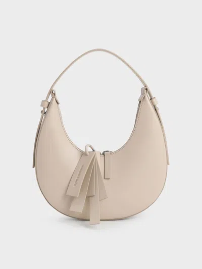 Charles & Keith - Carey Crescent Hobo Bag In Neutral
