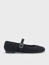 Charles & Keith - Carmel Felt Quilted Buckled Mary Jane Flats In Blue