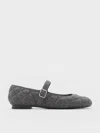 Charles & Keith - Carmel Felt Quilted Buckled Mary Jane Flats In Gray