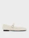 Charles & Keith - Carmel Tweed Quilted Buckled Mary Jane Flats In White