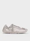 Charles & Keith - Cece Satin Ruched Bow Sneakers In Light Grey