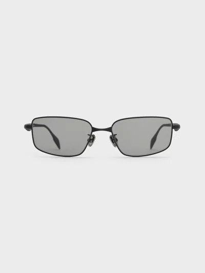 Charles & Keith - Celestia Metal-rim Tinted Rectangular Sunglasses In Black