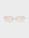 Charles & Keith - Celestia Metal-rim Tinted Rectangular Sunglasses In Gold