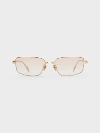 Charles & Keith - Celestia Metal-rim Tinted Rectangular Sunglasses In Gold