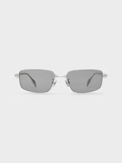 Charles & Keith - Celestia Rectangular Clear Sunglasses In Silver