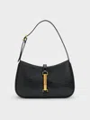 Charles & Keith - Cesia Croc-effect Metallic-accent Shoulder Bag In Black