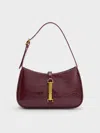 Charles & Keith - Cesia Croc-effect Metallic-accent Shoulder Bag In Burgundy