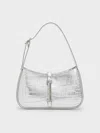Charles & Keith - Cesia Croc-effect Metallic-accent Shoulder Bag In Silver