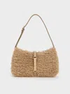 Charles & Keith - Cesia Faux Shearling Metallic-accent Shoulder Bag