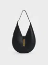 Charles & Keith - Cesia Metallic-accent Hobo Bag In Black