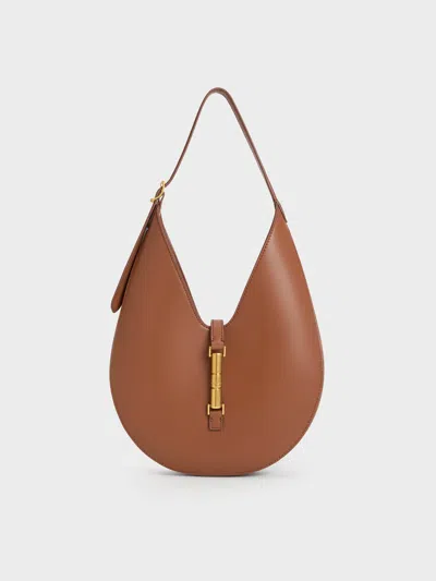Charles & Keith - Cesia Metallic-accent Hobo Bag In Brown