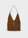 Charles & Keith - Cesia Recycled Suede Fringed Hobo Bag In Brown