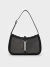 Charles & Keith - Cesia Satin Crystal-embellished Metallic-accent Shoulder Bag