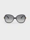 Charles & Keith Chain-link Oversized Butterfly Sunglasses In Black