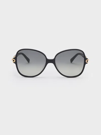 Charles & Keith Chain-link Oversized Butterfly Sunglasses In Black
