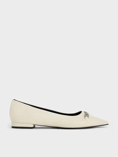 Charles & Keith - Chain-link Pointed-toe Ballet Flats In Chalk