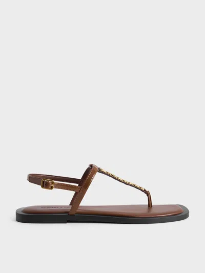 Charles & Keith - Chain-link Thong Sandals In Brown