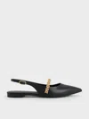 Charles & Keith - Chain-strap Pointed-toe Slingback Flats In Black